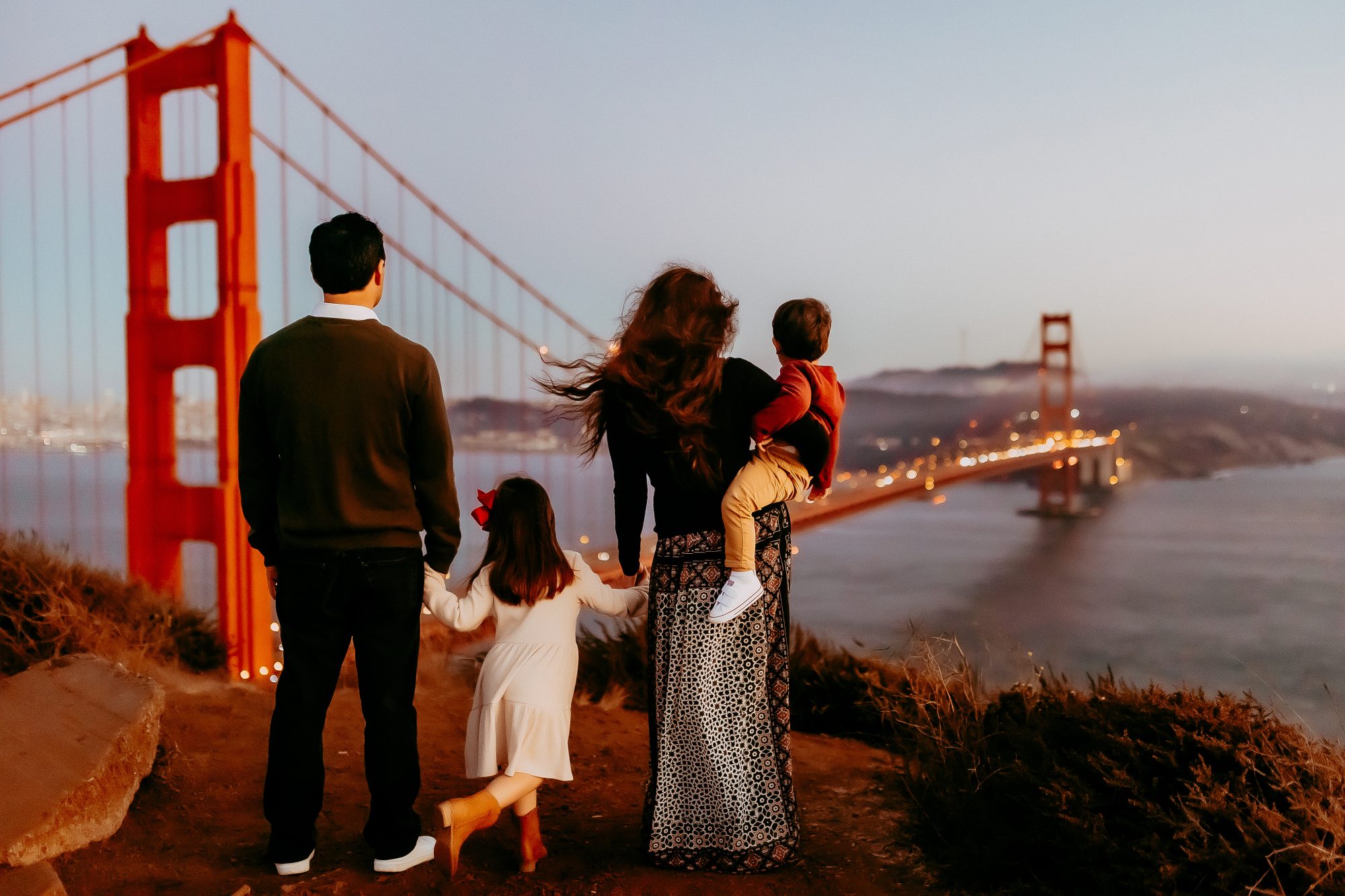Shefali Parekh | Marin County Family Photographer: Battery Spencer Family Photos Family looking at the golden gate bridge in marin county