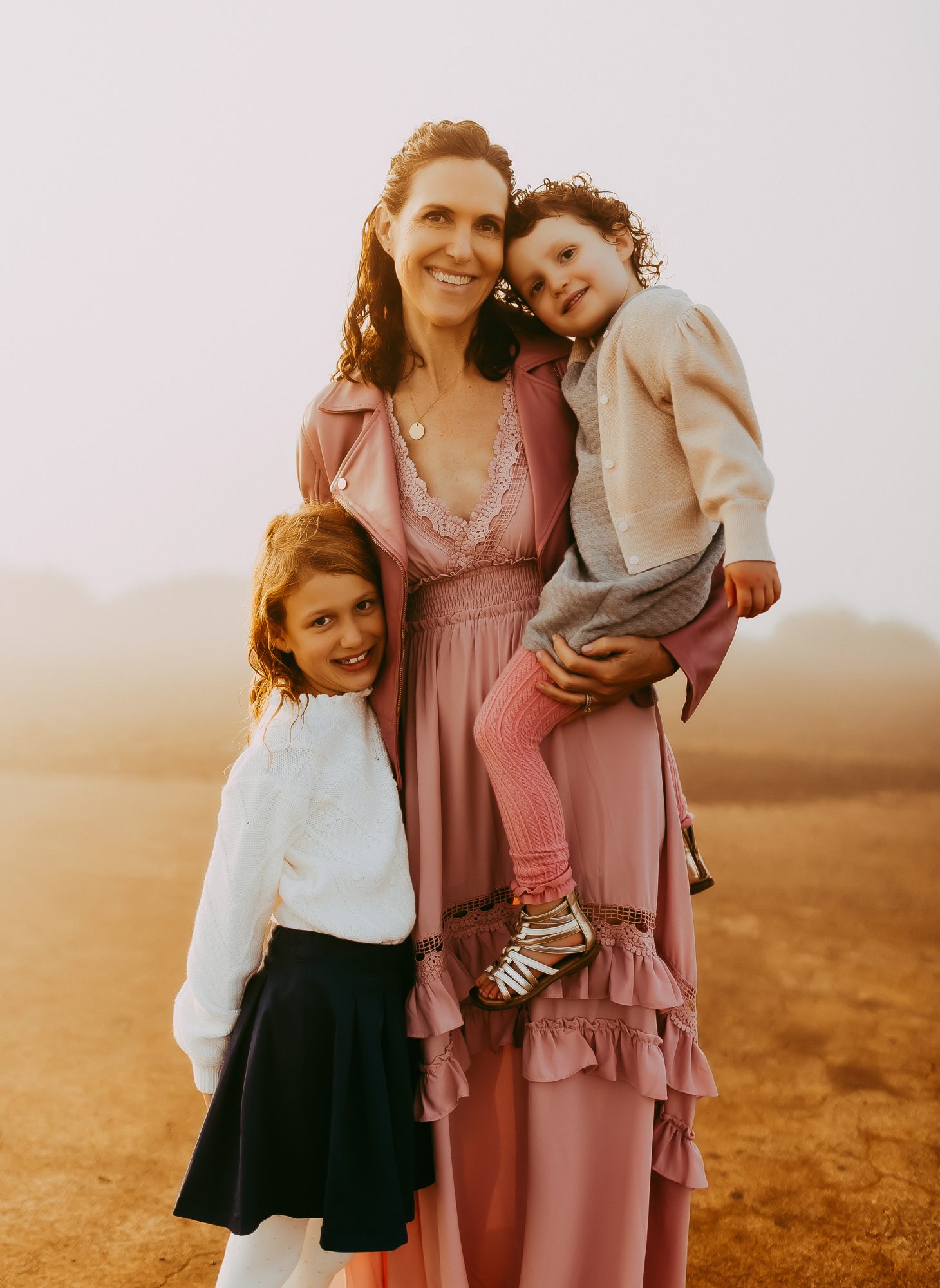 Shefali Parekh | Sunrise Family Photography in Marin County: Capturing Magic in the Morning Mother with her two girls