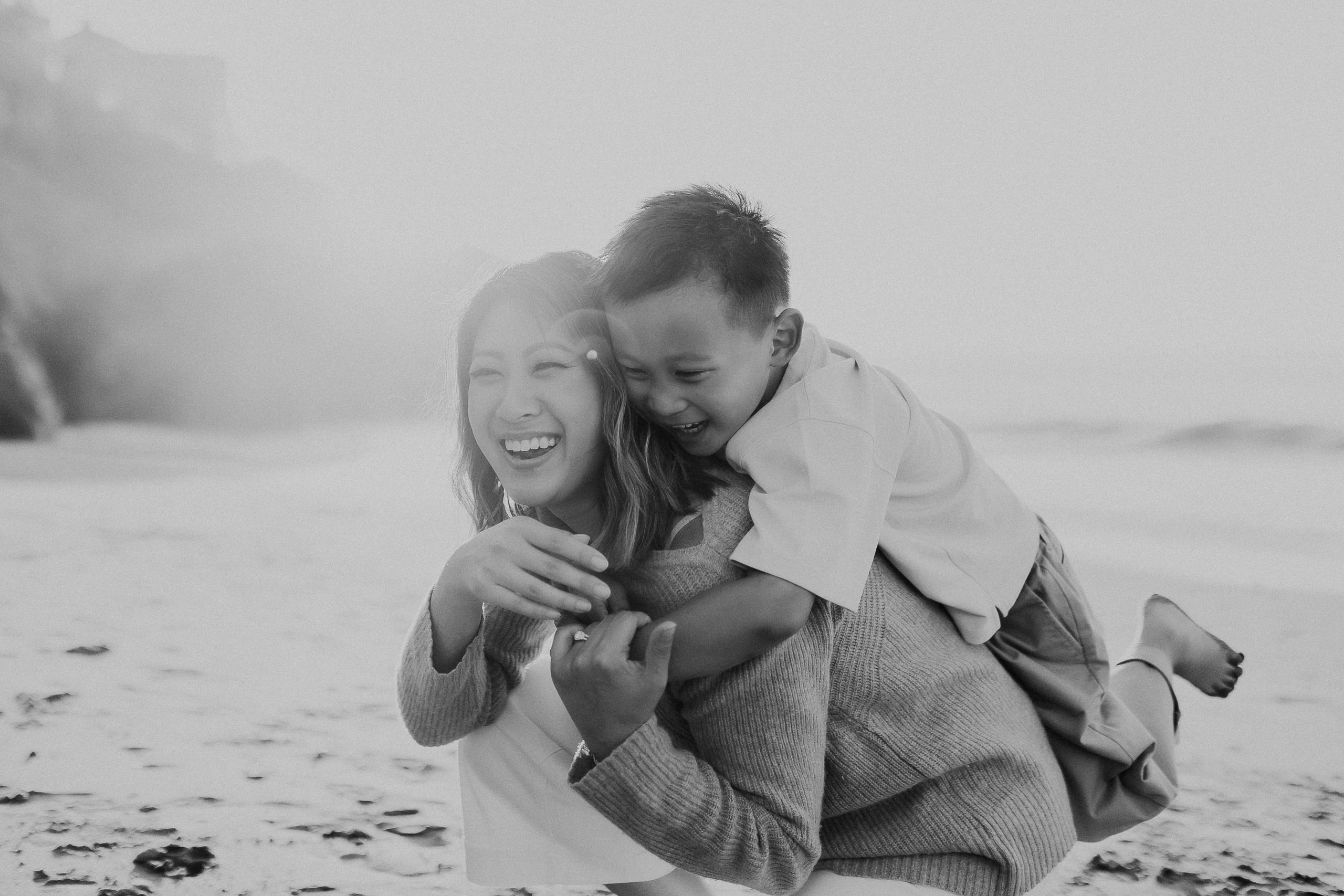Shefali Parekh | Bay Area Beach Family Photoshoot Tips Mother and child sharing a moment during their beach photoshoot in the Bay Area