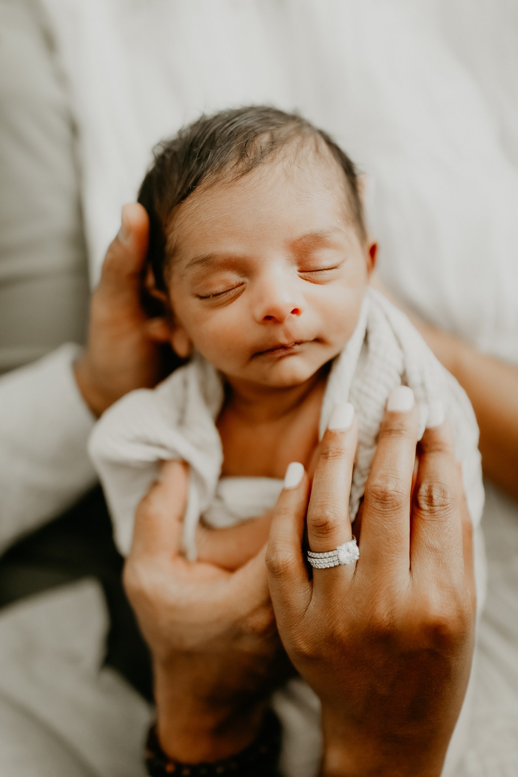 Shefali Parekh | Newborn Photography Trends in San Francisco: What's Popular in 2025 Peaceful newborn baby portrait taken by Shefali Parekh Photography in San Francisco